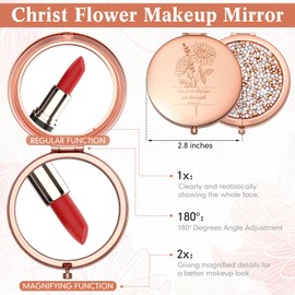 Weysat 10 Pcs Christian Compact Mirror Gifts for Women Bible Verse Metal Round Pocket Makeup Mirrors Bulk Inspirational Religious Baptism Church Party Favors for Women Nurse (Rose Gold)