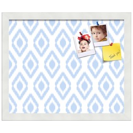 PinPix 16x13 inch Cork Bulletin Board. This Decorative Framed Pin Board Comes with Ikat Light Blue Design and Satin White Frame. Ideal for Home, Office Decor or School (PinPix-1633)