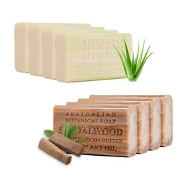 Australian Botanical Soap Bars, 4 Sandalwood + 4 Aloe, Pure Plant Oil, 6.8 Ounce, 187 g, Pack of 8