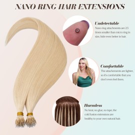 Benehair Nano Hair Extensions Straight Remy #613 Bleach Blonde Nano Loop Hair Extensions Real Human Hair 14 Inches (35g)