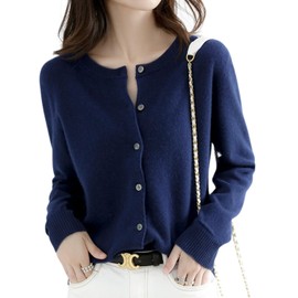 Dep Club Women's Cardigan, Elegant & Neat, Elegant Warm, Knit Cardigan, Sweater, Crew Neck, Women's Cardigan, Simple, Solid, Office Clothes, Autumn, Winter, Fashionable, navy