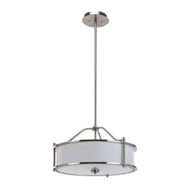 Pendant Lighting 18 inch 3 Light Drum Pendant Light with Fabric Shade and Glass Diffuser in Brushed Nickel, Classic Convertible Drum Chandelier for Living & Dinning Room XiNBEi-Lighting XB-P1199-BN