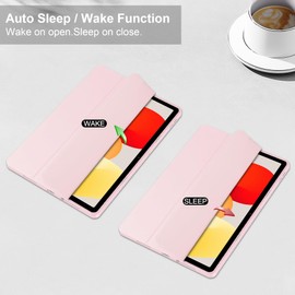 TANOVCEP Tablet Case for Xiaomi Redmi Pad SE, Slim Tri-Fold Cover with Pen Holder, Shockproof Cover with Clear Transparent Back Shell for Redmi Pad SE, Auto Wake/Sleep (Pink, Xiaomi Redmi Pad SE)