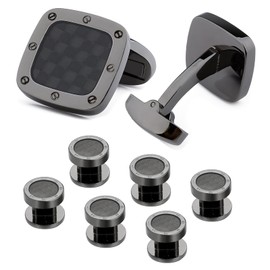 Carbon Fiber Cufflinks and Tuxedo Studs for Men - Wedding Business Gifts Accessories in Gift Box
