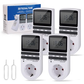 Custom-Made German Version Digital Timer Switch - 4 Pieces Digital Electric Timer Socket with German System and Buttons 10 Configurable Programs 12/24h Mode, White