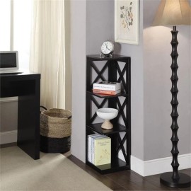 Convenience Concepts Oxford 3 Shelf Corner Bookcase in Black Wood Finish