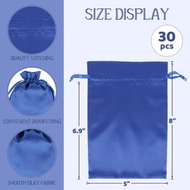 Tapleap Blue Satin Cloth Gift Bags, For Kids Classroom, Wedding, Birthday, Baby Shower, or Bachelor Party Favors, Summer Holiday, Hangover Kits or Jewelry, 5x8 inches with Drawstring, 30Pcs