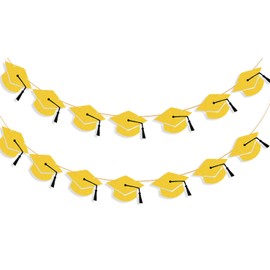 XWAIO Graduation Hat Banners Garlands Gold Glitter Cardstock Paper and Tassel Reusable Party Banners for College High School Graduation Party Decoration Supplies