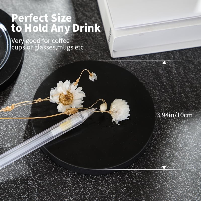 LiWiBet Black Marble Coasters for Drinks Set of 2, Stone