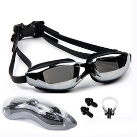 HSTWODE Myopic Swimming Goggles Optical Swimming Goggles Adult Swimming Goggles, Anti-Fog UV Protection, Nose Clip, Earplugs, Free Beautiful Box (Black-3.5)