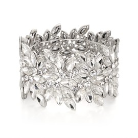 EVER FAITH Elastic Stretch Bracelet Art Deco Vintage Round Marquise Crystal Bracelet for Party Prom, Crystal, No gemstone