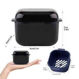zalati Denture Box Artificial Teeth with Strainer Portable Hygienic Dipping Mouth Guard Holders for Storage Containers Dental Bath and Dental Appliances (Black)