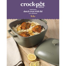 Crock-Pot Northvale Cast Aluminum Lightweight Durable 5.2 Quart Heavy Duty Dutch Oven Pot With Lid, Oven Safe, Dual Handles - Matte Sage Green