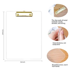 3-Pack Acrylic Clipboards with Gold Clips for A4 Size Clipboard for Office, Stylish Thick Clip Board for School (Lucency Gold-3 Pack)