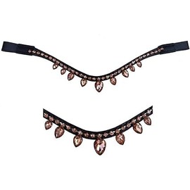 Wonder Wish Leather Horse Browband | Stunning Crystals & Leather Browband (Brown Leather Strap, Rose Gold Crystals, Full)