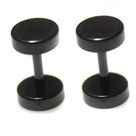 6mm Pair BLACK Faker Stretcher Cheater round Stainless Steel Mens Upper Ear Earrings Studs Plug