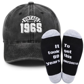 Hestya 60th Birthday Gifts Cap and Socks Set Including 1 Cotton Baseball Cap and 1 Pair of Calf Socks for Men