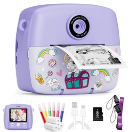 Instant Camera Children, Children's Camera Compact Cameras 1080P HD Instant Printing of Photos, Birthday Gift, Christmas Gift Toy from 3 4 5 6 8 7 9 10 11 Years Girls Boys 3 Rolls Photo Paper
