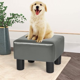 Joveco Small Foot Stool Ottoman, Square Faux Leather Foot Rest Footstool, Footrest for Couch,Office,Under Desk, Grey