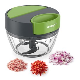 Ibergrif M502 Zwiebelschneider Manuell, Multifunktionaler Zwiebel Zerkleinerer, Multizerkleinerer mit Einfüllöffnung, BPA-Frei, Easy Pull Zerkleinerer Manuell für Gemüse, Fleisch, Nüsse