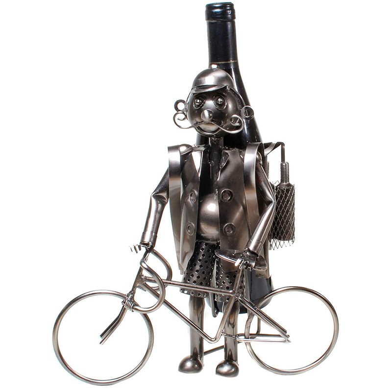 BRUBAKER Wine Bottle Holder 'Cyclist' - Table Top Metal Sculpture
