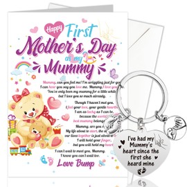 HOWAF First Mothers Day Card, Happy Mother's Day Card Mothers Day Cards for Mum, First Mother's Day Card, Mothers Day Keyring, Mumdy to Be Gifts, First Mothers Day Gifts from Bump for Mummy