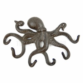 Unbranded Octopus Wall Hook Cast Iron Key Rack Towel Coat Hanger Antique Brown Nautical