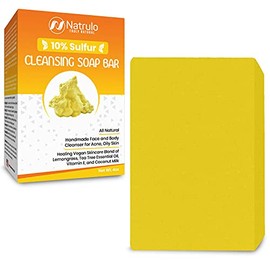 10% Sulfur Soap Cleansing Bar for Face & Body – All Natural Facial Cleanser for Acne, Oily Skin – Healing Skincare Blend of Lemongrass, Tea Tree Essen