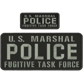 Special Patches for Velcro Patches for Employee US Marshal Police Fugitive Task Force Embroidery Patch 4.75X11 and 2x5 inches Hook on Back Gray ON Black Model-Spec9998-17