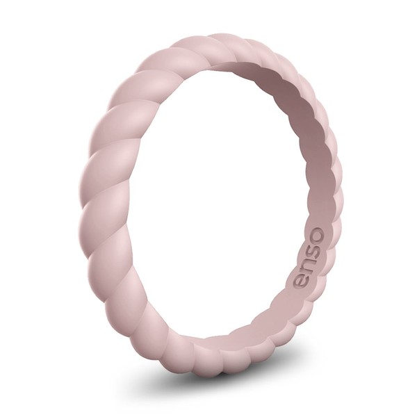 Enso Rings Stackable Braided Silicone Wedding Ring – Hypoallergenic Unisex Stackable Wedding Band – Comfortable Minimalist Band – 2.5mm Wide, 8mm Thick (Pink Sand, Size 6)