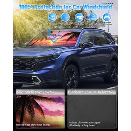Sunset Beach Car Windshield Sun Shade Compatible with Honda Civic 2016 2017 2018 2019 2021, Foldable Reflective Window Sunshade for UV Protection & Heat Reduction