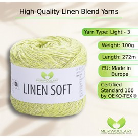 MeriWoolArt® Linen Soft Yarn - Premium Natural Yarn for Knitting & Crocheting, 100 g Linen Yarn Cotton Viscose Blend, Breathable, Soft & Environmentally Friendly, Ideal for Clothing, Clothes, DIY 7311