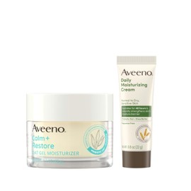 Aveeno Sensitive Skin Moisturizer Bundle, Calm + Restore Oat Gel Facial Moisturizer, 1.7 oz, & Trial Size Daily Moisturizing Cream + Prebiotic Oat, 0.5 oz, Fragrance-Free, Two Items