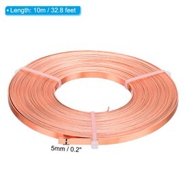 PATIKIL 32.8 Feet Flat Aluminum Wire, 20 Gauge Bendable Anodized Aluminum Wire 5mm Wide Beading Craft Wire for Jewelry Making, Copper Tone