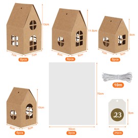 GWHOLE 24Pcs Christmas Advent Calendar Gift Boxes, Kraft Paper House Shaped Gift Boxes to Fill with 1-24 Number Tags Countdown to Christmas 2024, Christmas Treat Boxes for Xmas Decoration Party Favors