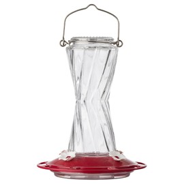 More Birds Bohemian Hummingbird Feeder, Glass Hummingbird Feeders for Outdoors, 4 Feeding Stations, 20 Ounces, Red