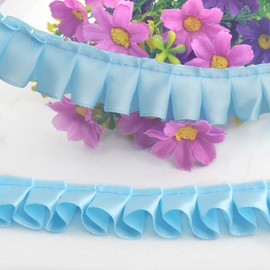 Kuasting 10 Yards Satin Ruffle Trim Fabric Trims 1 inch Wide Ruffle Stretch Elastic Edging Trim Pleated Fabric Lace Ribbon for DIY Dress Headwear Decoration and Gift (Blue)