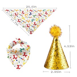Dog Birthday Hat and Dog Birthday Bandana for Boy/Girl Dog Party Hat Scarf for Small Medium Large Dog Pet Dog Birthday Party Supplies(Gold)