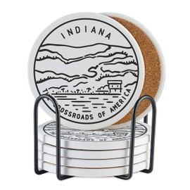 Onebttl Indiana Gifts Coaster Souvenir, Travel Homesick Gifts, Home Decor for Women, Moving, Housewarming, Set of 6, Ceramic, Absorbent with Cork Base