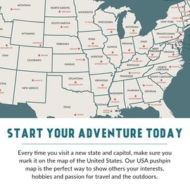 USA Push Pin Map 24" x 17" - Travel Poster to Mark Your Adventures Around The USA - Travel Camping Gift - USA Poster - Travel Decor