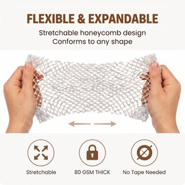 Honeycomb Packing Paper | 15"x197' Heavy Duty Moving & Shipping Paper with Fragile Stickers, Eco-Friendly Recyclable Cushioning Wrap for Furniture, Fragile Items, Gift Packaging & DIY Crafts (White)