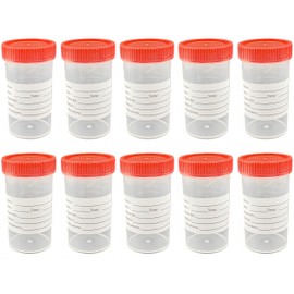 10Pcs 2oz/60ml Sterile Specimen Cups,Each Sterile Specimen Cup has a Tight-Fitting Screw Cap,Used to Collect Liquid, Solid or Powder specimens.（Red lid）