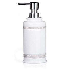 17 OZ Hand Liquid&Lotion Soap Dispenser Pump Bottle Ceramic White for Kitchen Bathroom Countertop Laundry Room Holds Dish Soap Shampoo Laundry Liquid Shower Gel (Inlaid Rhinestone) (White1)