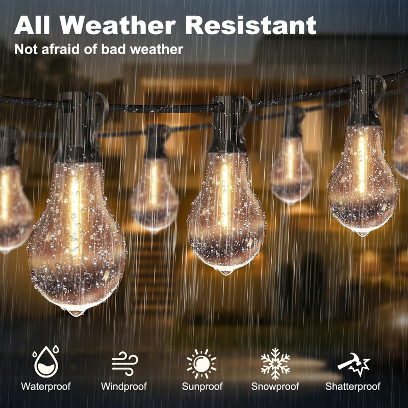 Porbench 75FT Outdoor String Lights Waterproof with 50+4 Bulbs (1.5FT