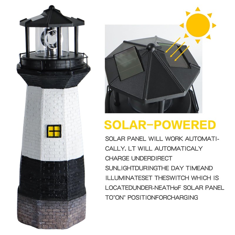 Yenergy Solar Powered Lighthouse Garden Light with Rotating Beacon –