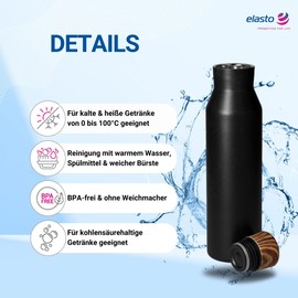Malmö Premium Vacuum Flask, Water Bottle with 0.6 L Capacity, High-Quality Insulated Flask with Stylish Stainless Steel Design, Colour: Black