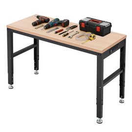 Antifir 48” Adjustable Workbench，Heavy Duty Wood Work Bench 2000 Lbs Load Capacity,Work Table with Power Outlet for Garage, Workshop, Office, Home