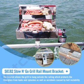 58182 Stow N' Go Grill Rail Mount Bracket for Any Kuuma Stow N' Go BBQ Grill, Fits Rv Boat Camping in/Outboard Can Be Used On 7/8" - 1-1/4" Round Horizontal Railings Or On 1-1/4" Square Railings