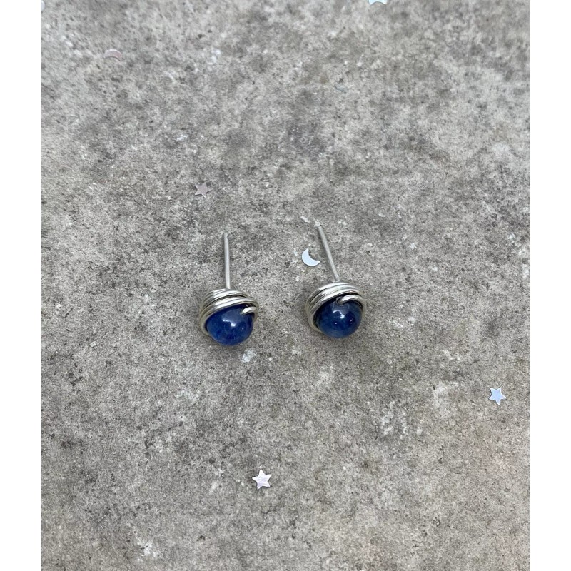 Handmade Sterling Silver Kyanite Stud Earrings, Blue Gemstone Post Earrings