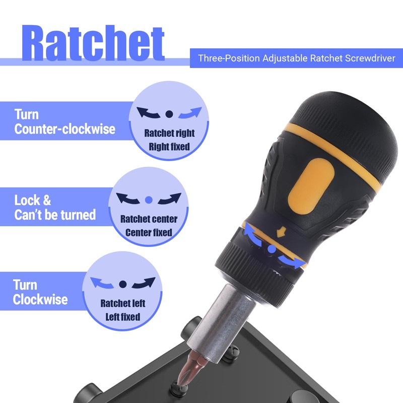 FyMosem 9-in-1 Ratchet Multi Screwdriver, Stubby Ratcheting Screwdriver Mini Multi-Bit